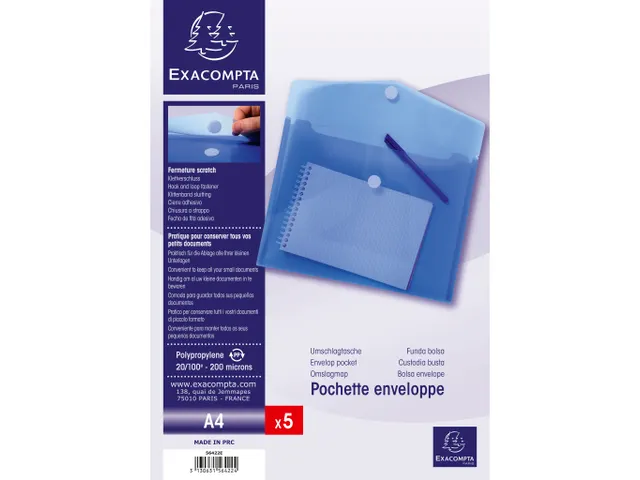 5 Envelop Tassen Pp Met Klittenband Sluiting A4 Blauw