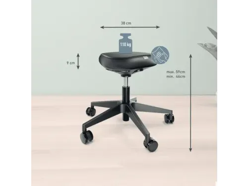 Zitkruk Leitz Ergo met wieltjes en comfortzitting 600x460x600mm zwart