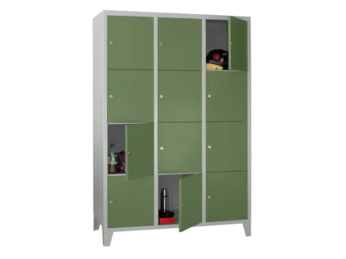 lockerkast,HxBxD 1850x1200x500mm,3x4vakken,RAL7035,front RAL6011