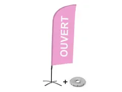 Promotievlag Alu Wind complete set "OUVERT" Roze kruisvoet Zwart