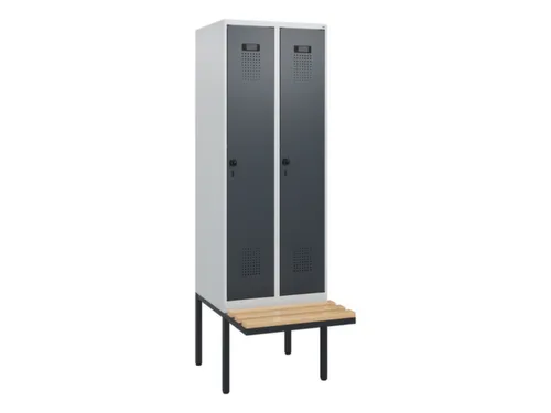 locker met bank,HxBxD 1950x600x815mm,2vak,vak B 300mm,draaigrendel
