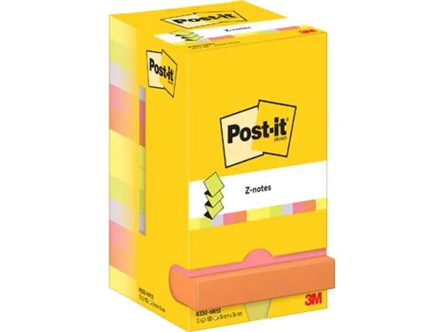 Post-it Z-notes, 100 feuilles, ft 76 x 76 mm, paquet de 12 blocs, coul