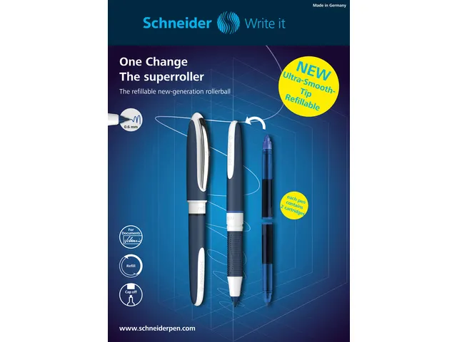 Rollerball Schneider One Change, 30 stuks assorti, +10x 5 inktpatronen