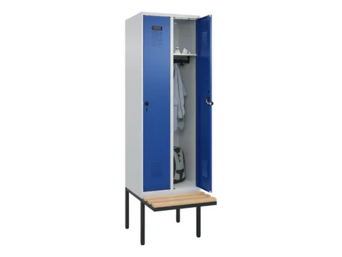 locker met bank,HxBxD 2120x600x815mm,2vak,vak B 300mm,draaigrendel