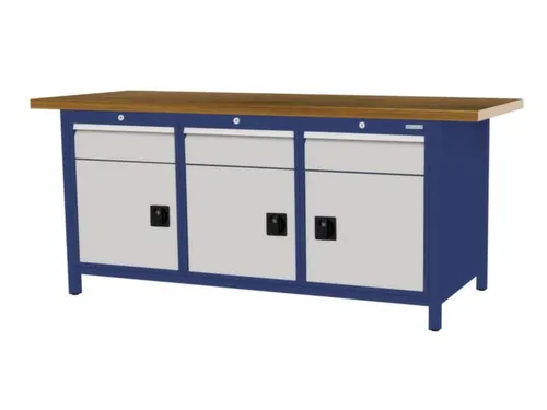 werkbank,HxBxD 860x2000x750mm,onderstel RAL5013,fronten RAL7035