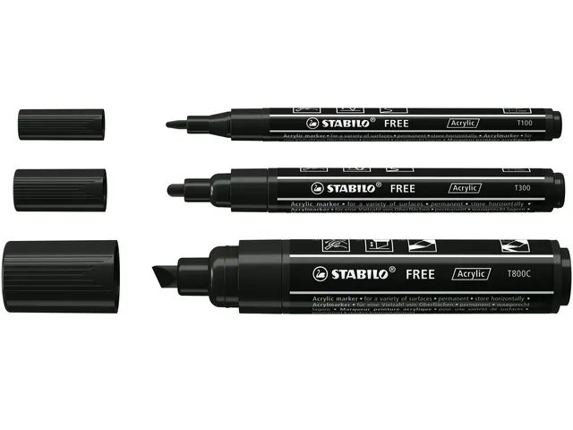Marqueur peinture STABILO Free Acrylic Mixed Tip set 3 largeurs noir