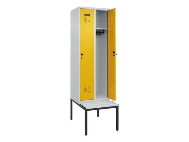 locker met bank,HxBxD 2120x600x815mm,2vak,vak B 300mm,draaigrendel