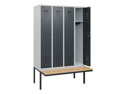 locker met bank,HxBxD 1950x1200x815mm,4vak,vak B 300mm,cilinderslot