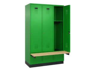 locker met bank,HxBxD 1950x1200x815mm,3vak,vak B 400mm,cilinderslot - 1