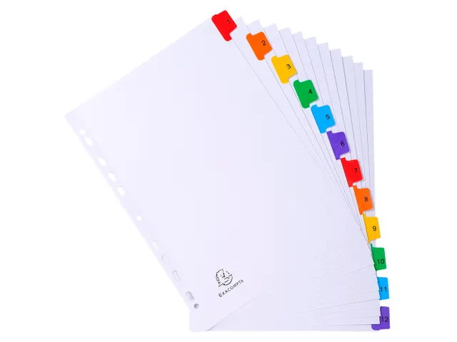 Tabbladen A4 1-12 Karton Versterkte Kleurtabs 11-Gaats Assorti