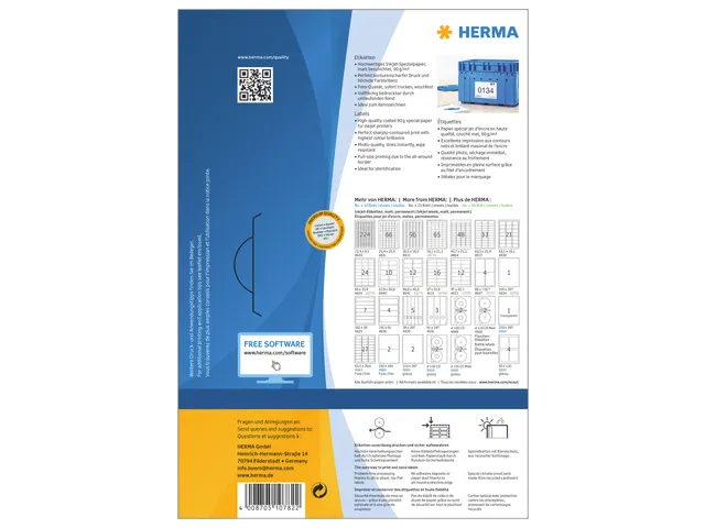 HERMA 10782 Inkjet etiketten A4 210x297mm Wit mat 80 stuks