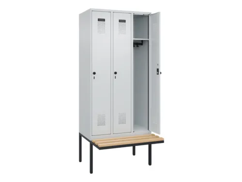 locker met bank,HxBxD 2120x900x815mm,3vak,vak B 300mm,draaigrendel
