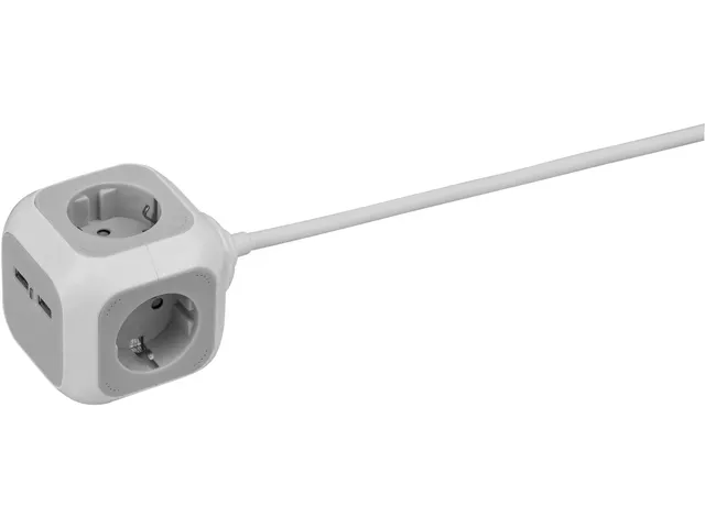 Stekkerblok Brennenstuhl 4 voudig inclusief 2 USB 140cm wit/grijs