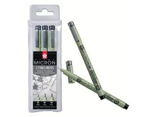 Fineliner Sakura Pigma Micron set à 3 schrijfbreedtes fijn zwart - 3
