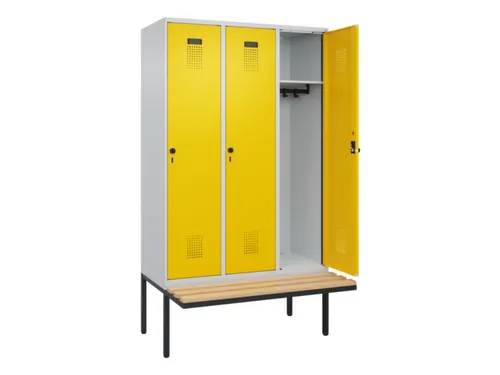 locker met bank,HxBxD 2120x1200x815mm,3vak,vak B 400mm,draaigrendel
