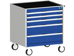 ladekast verrijdbaar 880x800x650mm 5laden RAL7035 front RAL5010