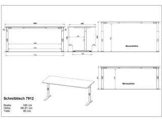 In hoogte verstelbaar bureau,HxBxD 680-910x1800x800mm,blad wit - 5