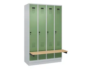 locker met bank,HxBxD 1950x1200x815mm,4vak,vak B 300mm,draaigrendel - 2