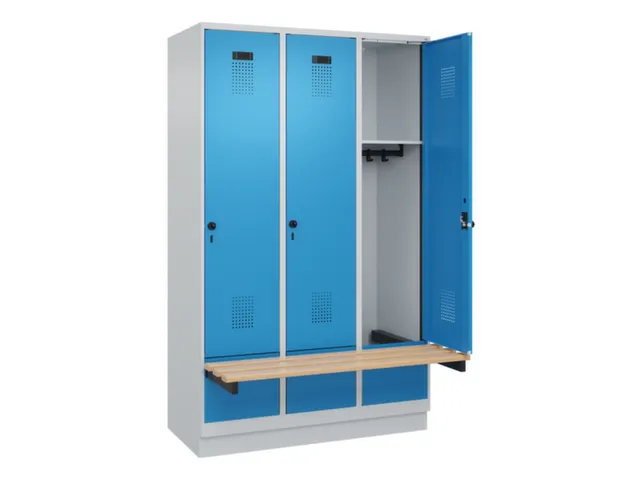 locker met bank,HxBxD 1950x1200x815mm,3vak,vak B 400mm,draaigrendel