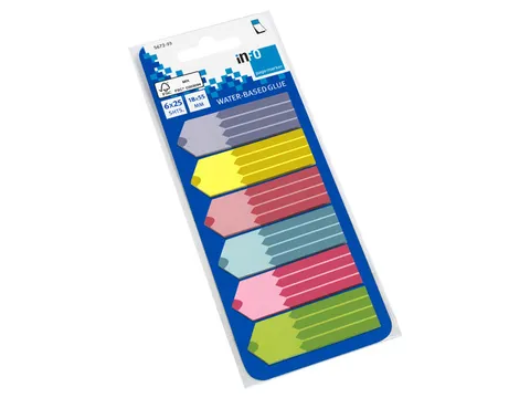 Info page marker 18x55mm, 6 x 25 stuks, 6 kleuren, op kaart.