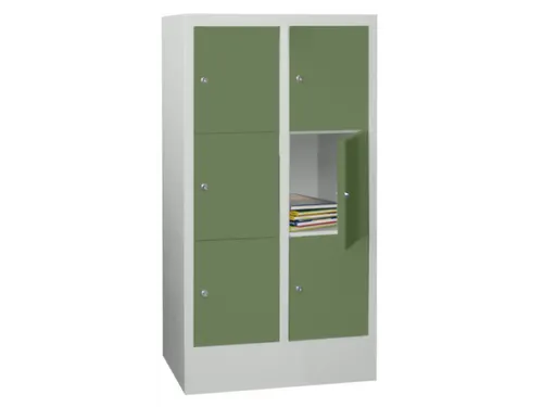 lockerkast,HxBxD 1187x600x500mm,2x3vakken,RAL7035,front RAL6011