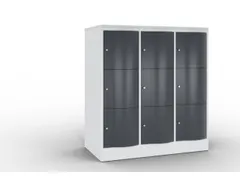 lockerkast 1255x1150x640mm 3x3 vakken RAL7035 front RAL7021 sokkel