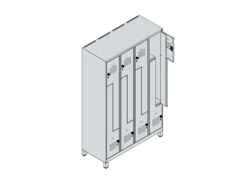 Z-garderobekast,HxBxD 1950x1200x500mm,vak B 150/300mm,cil.-slot,voeten