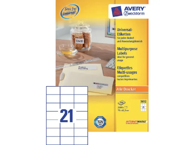 Etiquette Avery Zweckform 3652 70x42,3mm blanc 2100 pièces
