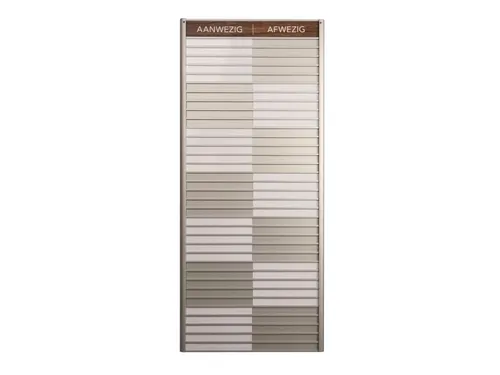 Menoor In-Uit bord 35 namen Aluminium Aanwezig/Afwezig donker Houtlook