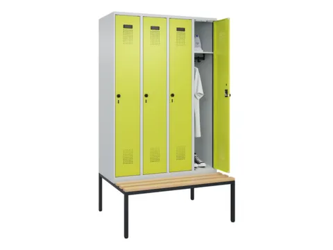 locker met bank,HxBxD 2120x1200x815mm,4vak,vak B 300mm,draaigrendel