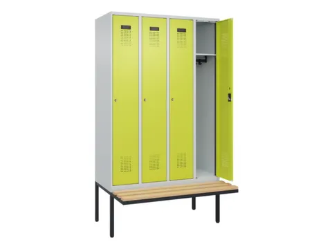 locker met bank,HxBxD 2120x1200x815mm,4vak,vak B 300mm,cilinderslot