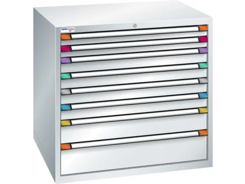 ladekast,HxBxD 1000x1005x695mm,8lade(n),RAL7035,front RAL7035