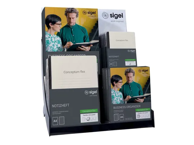 Toonbankdisplay Conceptum Flex. Zwart acryl met topper b47xh53xd30cm