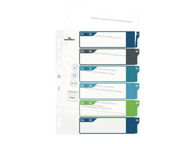 Intercalaire A4+ Durable 1-6 onglets de couleur PP personnalisable