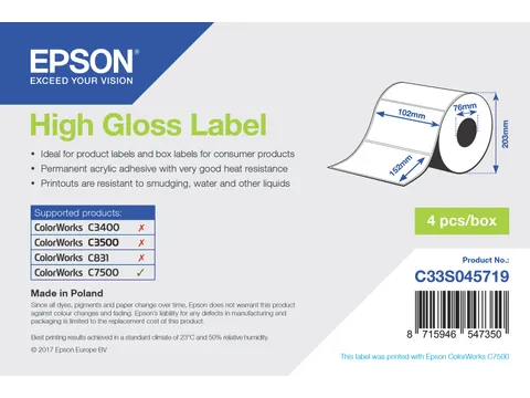 High Gloss Label C33S045719 Die-cut Roll 102x152mm 800 labels