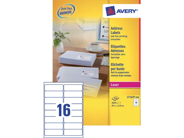 Adresetiket Avery QuickPeel L7162-250 99.1x33.9mm Wit 4000 Stuks