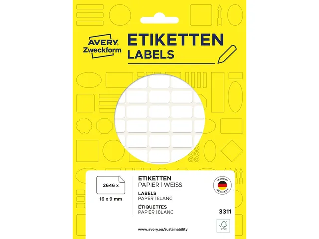 Etiket Avery Zweckform 3311 16x9mm wit 2646stuks