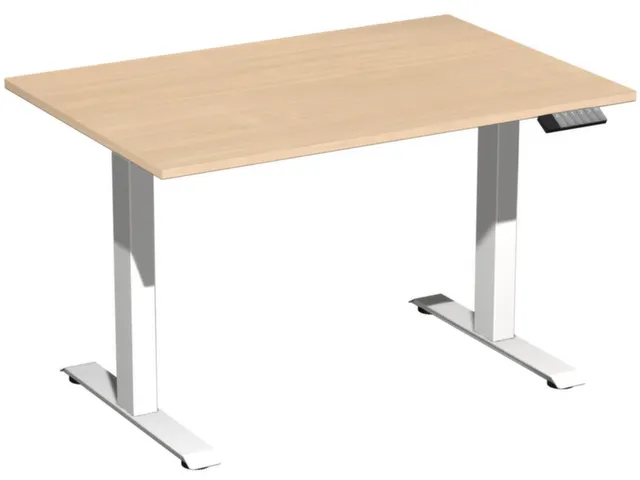 Elektrisch ihv bureau,HxBxD 730-1230x1200x800mm,blad beuken,T-voet wit