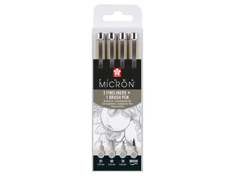 Fineliner Sakura Pigma Micron lichtgrijs set 4 maten