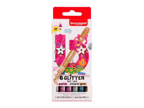 Feutre Bruynzeel Kids pastel argent or Glitter set 6 couleurs brillant
