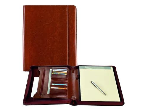 Schrijfmap Brepols Palermo luxe A4 met rits incl schrijfblok bruin