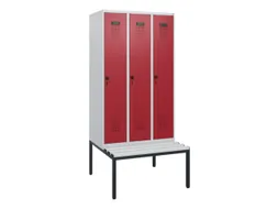 locker met bank,HxBxD 1950x900x815mm,3vak,vak B 300mm,draaigrendel