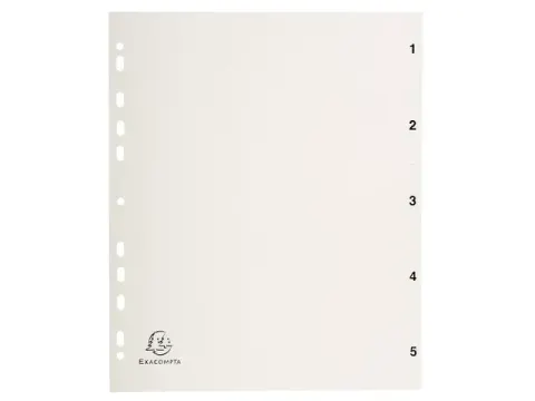 OUTLET Bedrukte Tabbladen A4 Grijs PP 5-Delig 1-5 11-Gaats index
