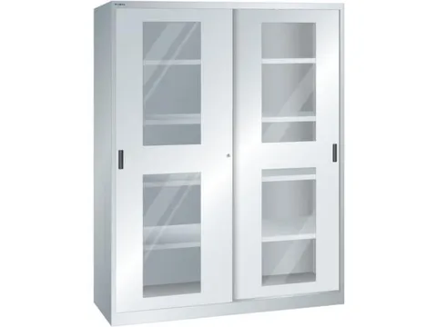 venster-schuifdeurkast HxBxD 1950x1500x580mm 8xStalen bodem RAL7035