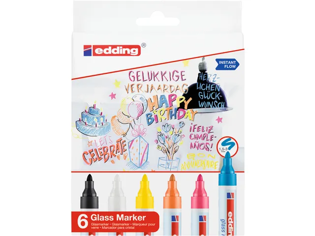 Viltstift edding 95 glasbord assorti incl wit en zwart