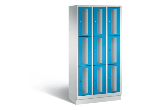 Lockerkast 1800x900x500mm 3x3 vakken Cilinderslot, Sokkel, RAL5012