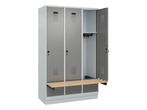 locker met bank,HxBxD 1950x1200x815mm,3vak,vak B 400mm,draaigrendel