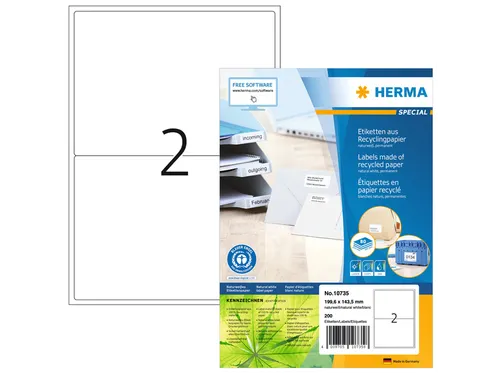 HERMA 10735 Etiketten gerecycled papier A4 199,6x143,5mm Wit 160 stuks