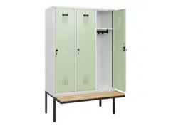 locker met bank,HxBxD 1950x1200x815mm,3vak,vak B 400mm,draaigrendel