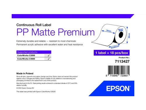 Epson 7113427, Wit, Zelfklevend printerlabel, Doorlopend etiket, Rol,